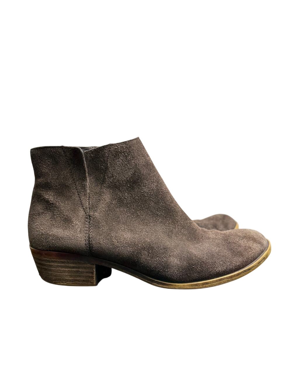 Women's Lucky Chocolate Brown Suede Leather Ankle Heeled Booties - Size 8.5M
